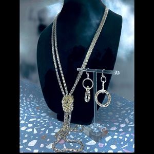 Knotted Silver Tone Mesh Rope w/Matching Earrings